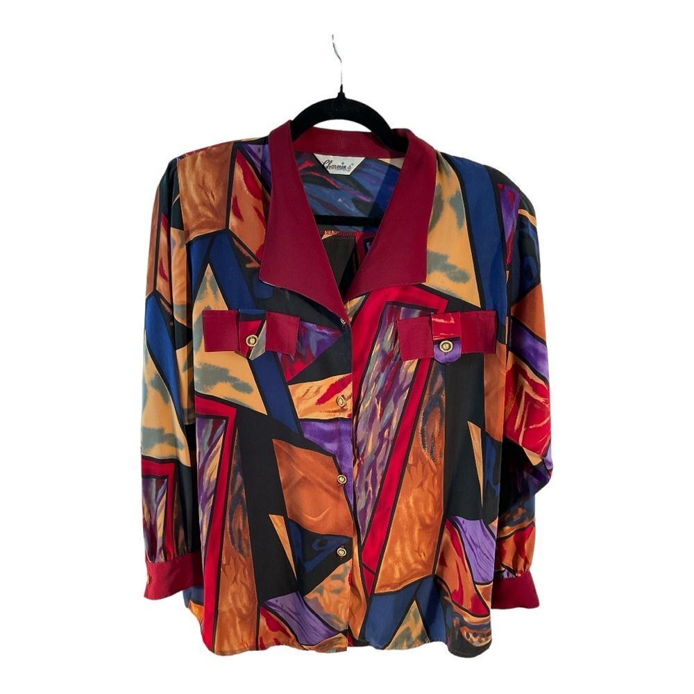 CHARMIN Women’s Vintage Multicolor Pattered Button Down Long Sleeve Shirt Size L